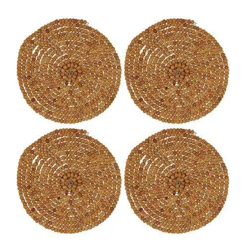 4PK Belle Kiki Wooden Bead/Iron 10cm Coaster Set Round - Natural