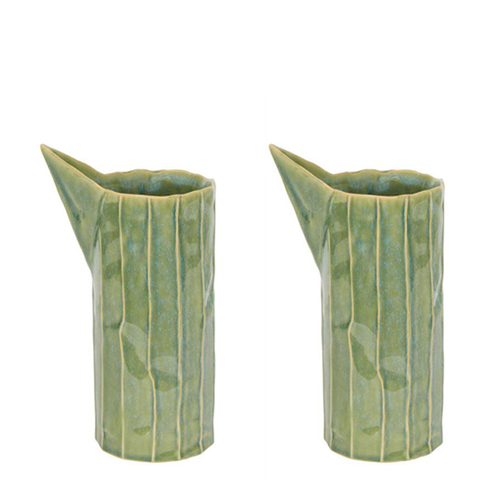 2PK Belle Marimo Stoneware Vessel Flower Vase Small 17cm - Green