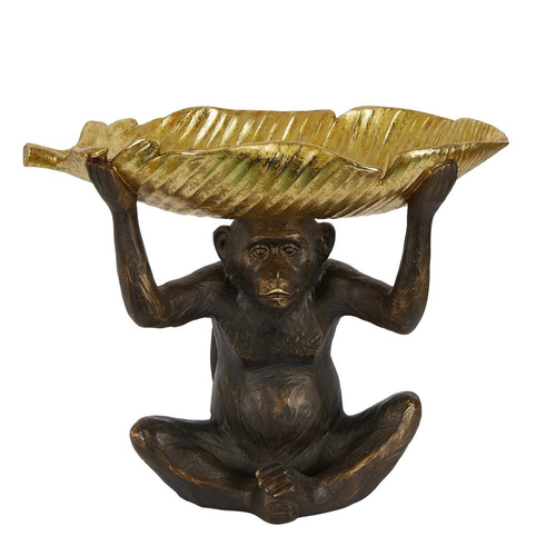 Belle Samana Monkey Leaf Tray Polyresin Tabletop Home Decor 41cm - Gold