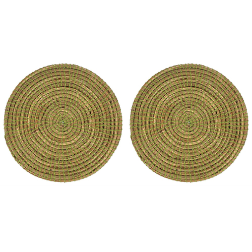 2PK Belle Seta Seagrass/Polymer Placemat 35cm Round - Green