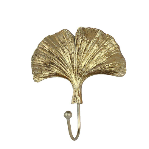 Belle Ginko Leaf Polyresin Wall Hook Hanger 14.5cm - Gold