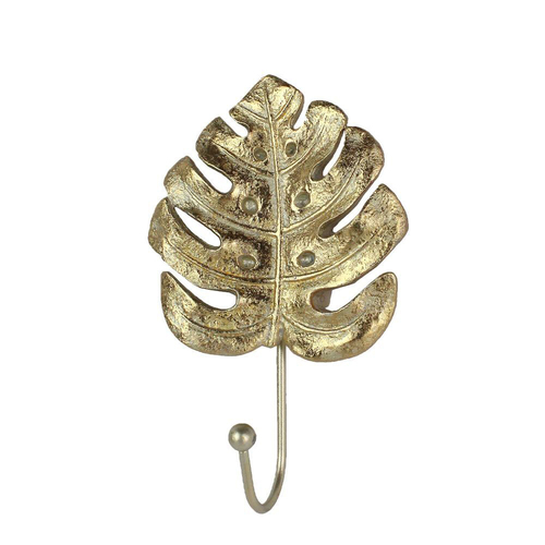 Belle Monstera Leaf Polyresin Wall Hook Hanger 17x10.5cm - Gold