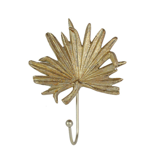 Belle Palm Leaf Polyresin Wall Hook Hanger 18cm - Gold