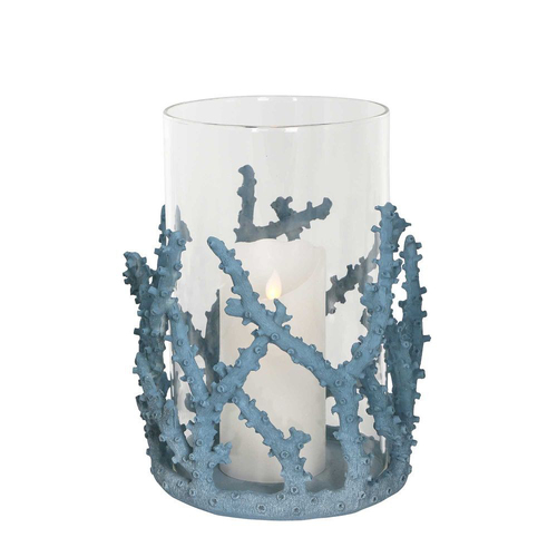 Belle Coral Polyresin Glass Votive Candle Holder Large 26cm - Blue