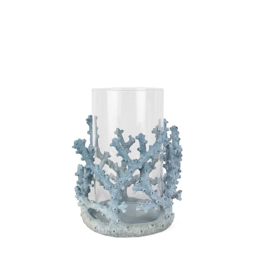 Belle Coral Polyresin/Glass Candle Holder 19cm Small - Blue