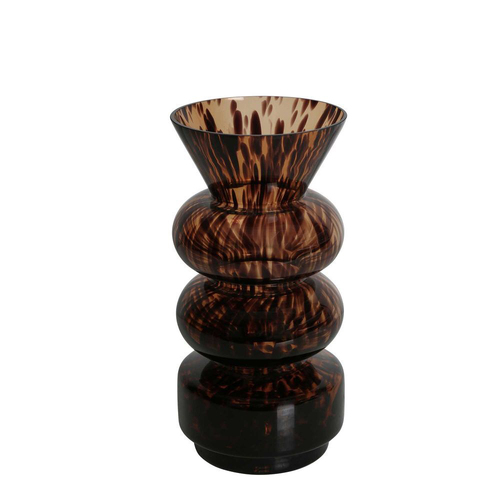 Belle Jasper Glass Flower Vase Large Tortoiseshell Home Decor 28cm - Brown