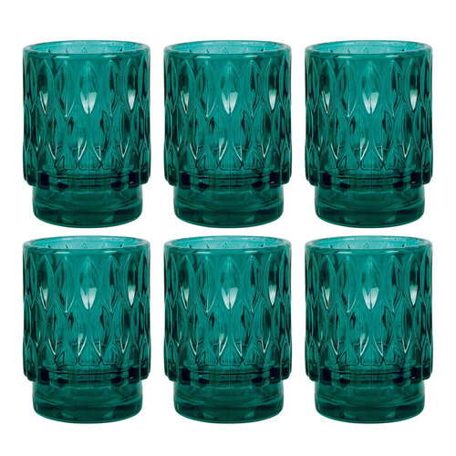 6PK Belle Ashi GlassTealight Holder Large 13cm - Indian Teal