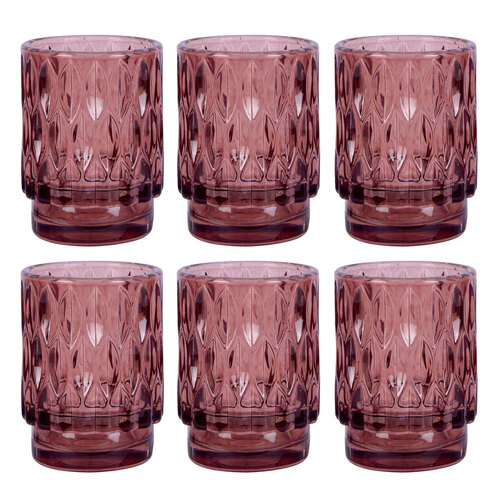 6PK Belle Ashi Glass Tealight Holder Large 13cm - Mulberry