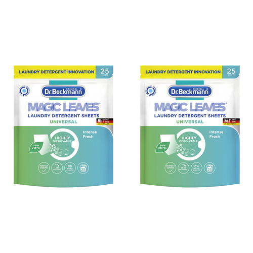 2x 25pc Dr Beckmann Magic Leaves Universal Clothes Laundry Detergent