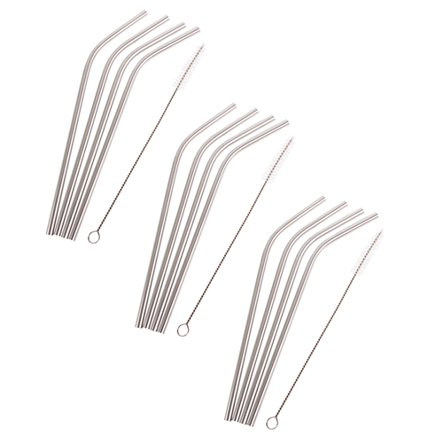 3x 4pc AppetitoStainless Steel Bent Drinking Straws W/ Brush