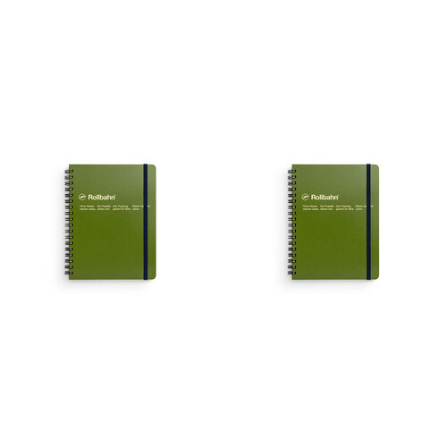 2PK Delfonics Rollbahn Spiral Bound Notebook Grid 18cm Large - Olive