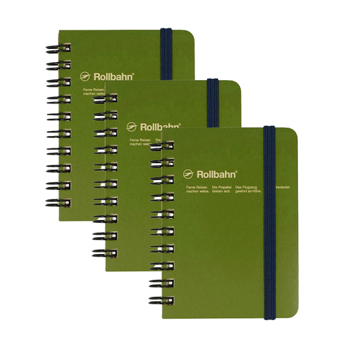 3x Delfonics Rollbahn Mini Spiral Bound Grid Notebook - Olive