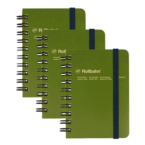 3x Delfonics Rollbahn Medium Spiral Bound Grid Notebook - Olive