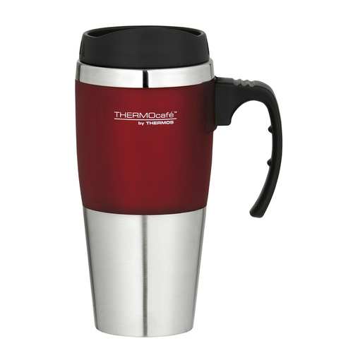 THERMOcafe Stainless Steel Double Wall Travel Mug Red trim 450ml