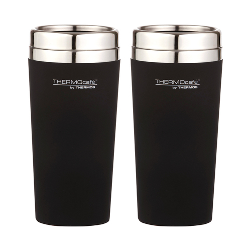 2x 420ml THERMOcafe Soft Touch Travel Tumbler with Stainless Steel Inner Matte Black 