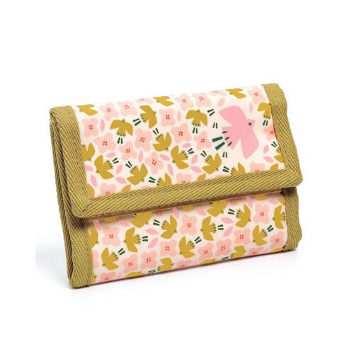 Djeco 14x10cm Bird Wallet Coated Canvas Money Holder 3y+ Pink/Mustard