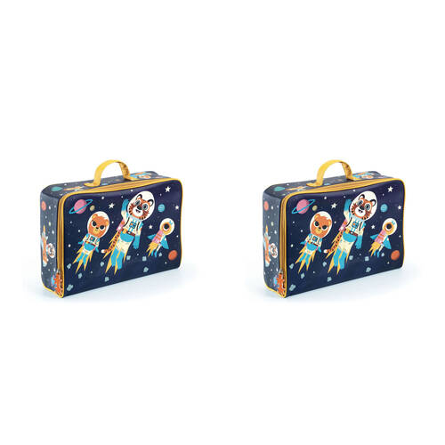 2PK Djeco 39cm Space Suitcase Kids Waterproof Carry Case 3y+