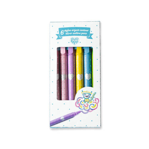 6pc Djeco Silver Metallic Outline Pens Kids/Children 5y+