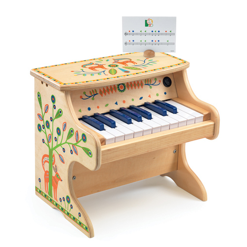 Djeco Animambo 37.5cm Electronic 18-Key Piano Kids Wooden Toy 3y+