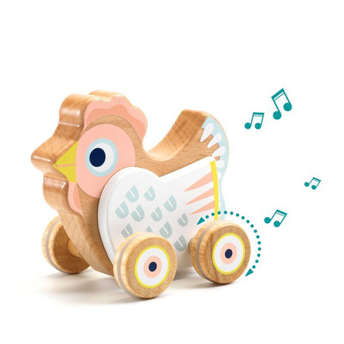 Djeco BabySing Hen on Wheels 14x13cm Wooden Toy 10m+