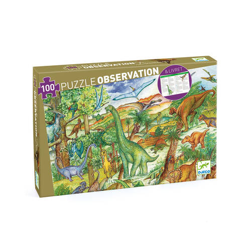 100pc Djeco Dinosaurs Observation Puzzle & Booklet  Game 23x34cm 5y+