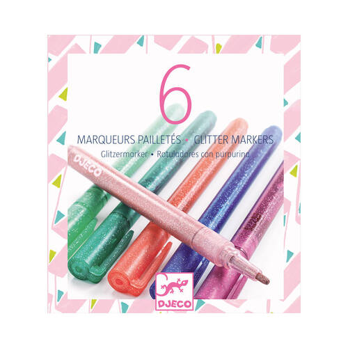 6pc Djeco Sweet Glitter Markers Kids Colouring Stationery 6y+