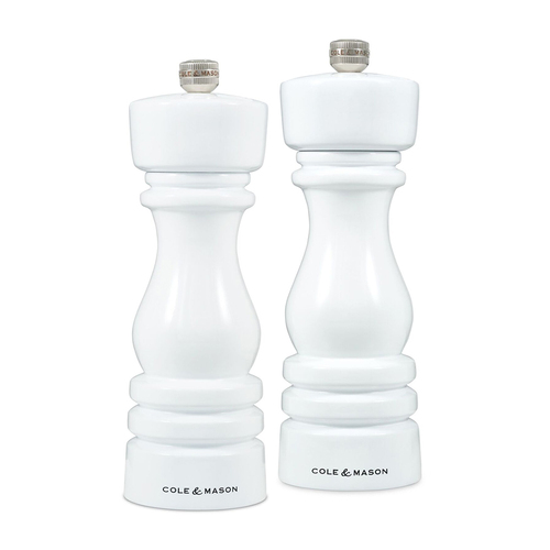 Cole & Mason London 18cm Beech Wood Salt & Pepper Mill Set - White