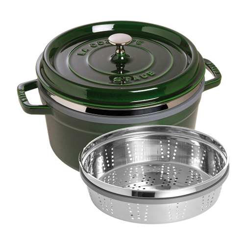 Staub 26cm/5.2L Round Cast Iron Cocotte Pot w/ Steamer - Green