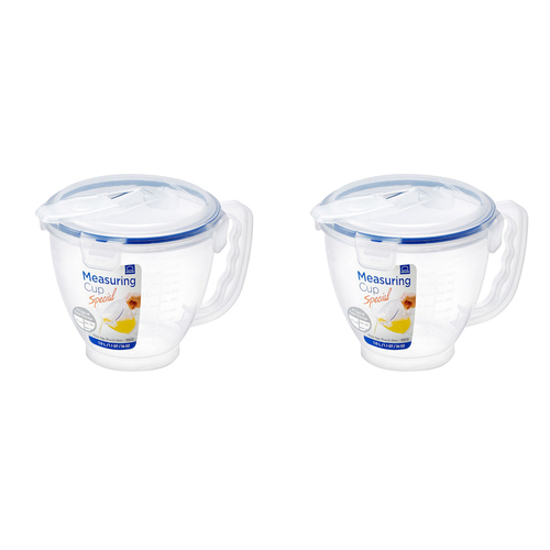 2PK Lock & Lock 1L Classic Airtight Measuring Cup w/ Flip Cap Lid - Clear