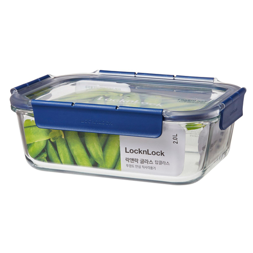 Lock & Lock Top Class 2L/25cm Glass Container w/ Tritan Lid Rectangle - Blue