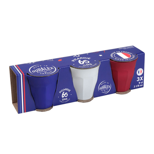 3pc Duralex Picardie Soft Touch 90ml Tumbler Glasses Tricolour