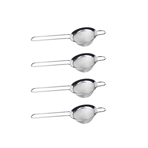 4x Cuisena Stainless Steel 8cm Strainer w/ Long Handle - Silver