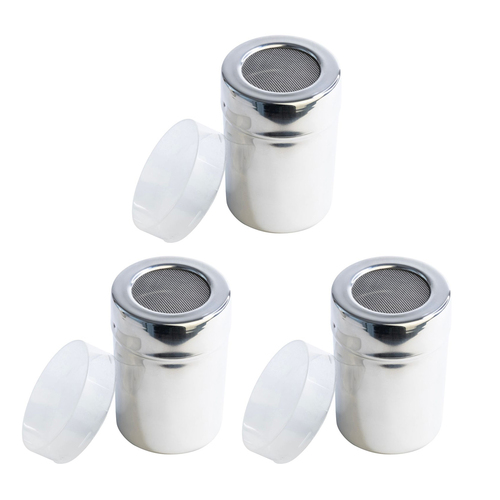 3PK Cuisena Stainless Steel Mesh Shaker w/ Lid - Silver