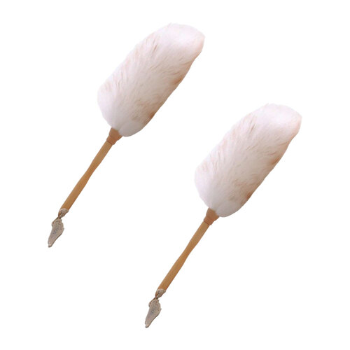 2PK Auskin Long Wool Sheepskin Duster Wooden Handle 20cm - Natural