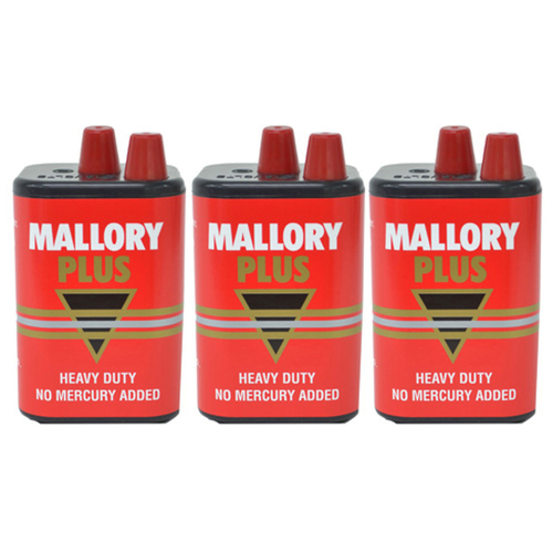 3PK Mallory Plus Heavy Duty 6V Battery Mercury Free For Lantern/Torch