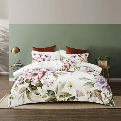 Bianca Minette Front/Reverse Cotton Sateen White Quilt Cover Set - Double