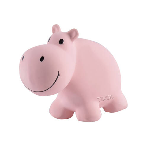 Tikiri Rubber Hippo Zoo Animal 96003 Baby Teether 12x9cm - Pink 0m+