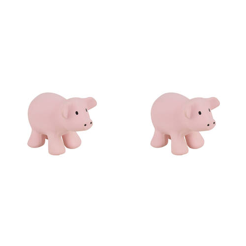 2PK Tikiri 10.5cm Farm Animal Rubber Pig 95001 Sensory Toy 0m+ Pink