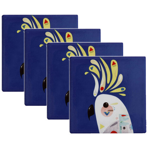 4PK Maxwell Williams Pete Cromer Ceramic Square Tile Coaster 9.5cm Cockatoo