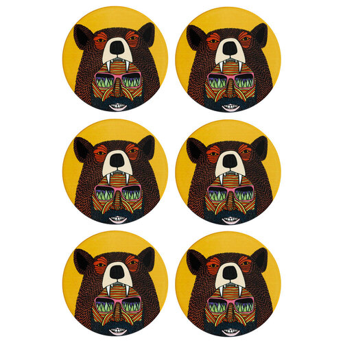 6PK Maxwell & Williams Mulga The Artist 10.5cm Round Ceramic Coaster - Bear Man