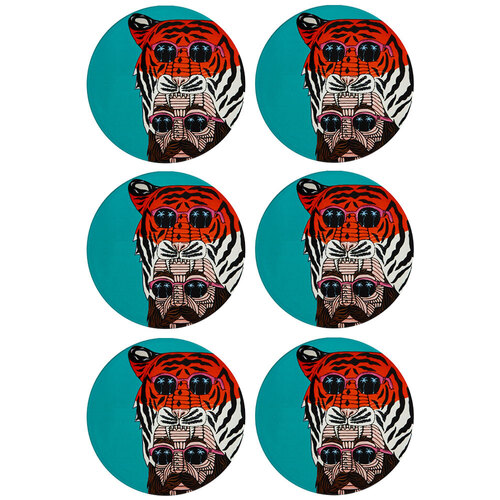 6PK Maxwell & Williams Mulga The Artist 10.5cm Round Ceramic Coaster - Tiger Man