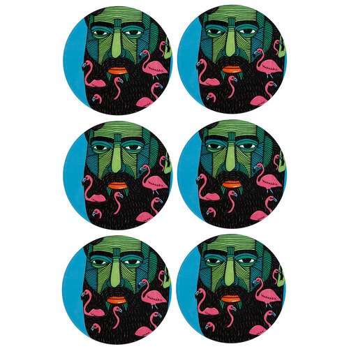 6PK Maxwell & Williams Mulga The Artist 10.5cm Round Ceramic Coaster - Flamingo Man