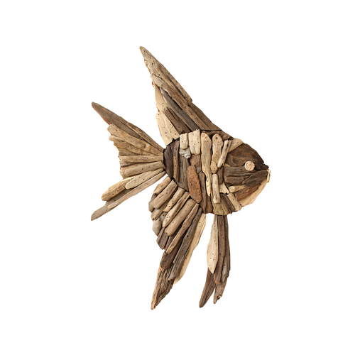 Darlin Driftwood 37x55cm Angel Fish Wall Art Hanging Home Decor Brown