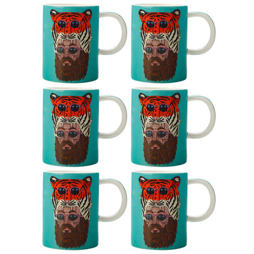 6PK Maxwell & Williams Mulga The Artist 450ml Porcelain Mug - Tiger Man