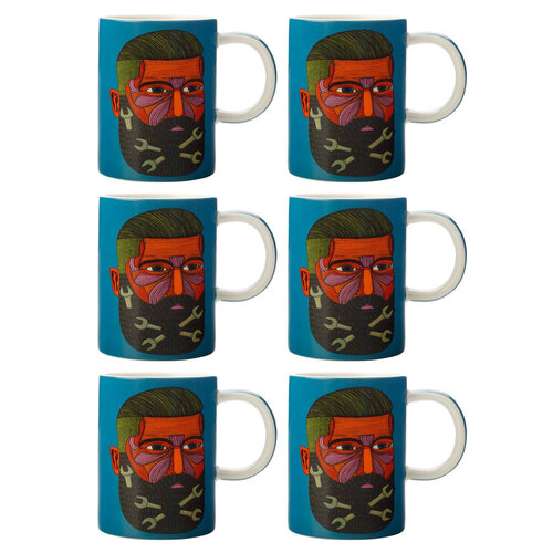 6PK Maxwell & Williams Mulga The Artist 450ml Porcelain Mug - Spanner Man