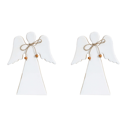 2PK LVD Wooden Ornament Large Angel Seasonal Decorative Home Decor White