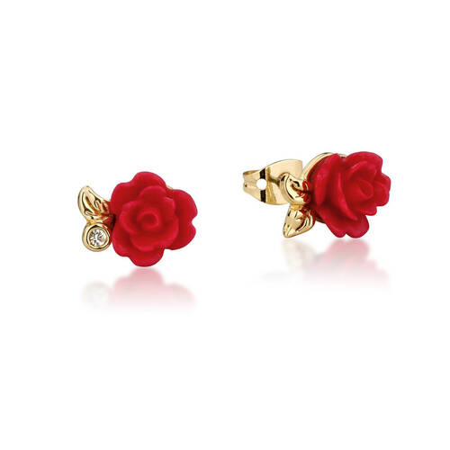 Couture Kingdom Disney Beauty & The Beast Enchanted Rose Stud Earrings Red Gold