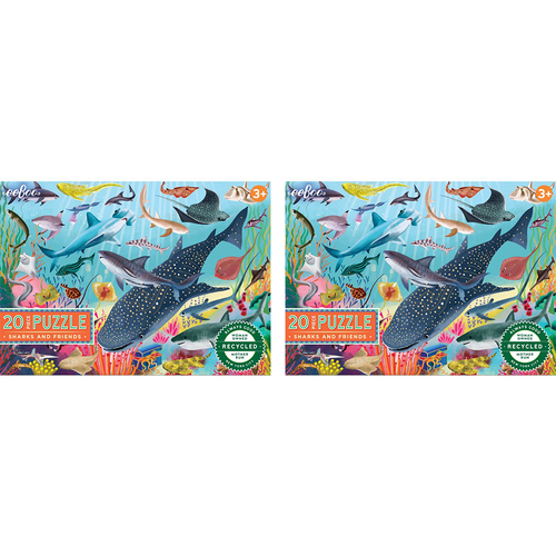 2x 20pc eeBoo Kids Jigsaw Puzzle 28x38cm Sharks & Friends 3+