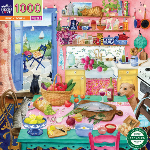 1000pc eeBoo Jigsaw Puzzle Play Game Pink Kitchen 14+