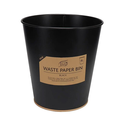 Eco Basics Compact Waste Paper Rubbish Bin 8L - Black